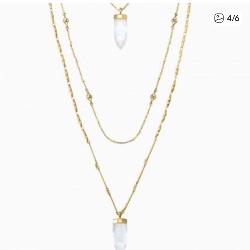 Stella & Dot Gold Necklace with Clear Pendant - Picture 4 of 14